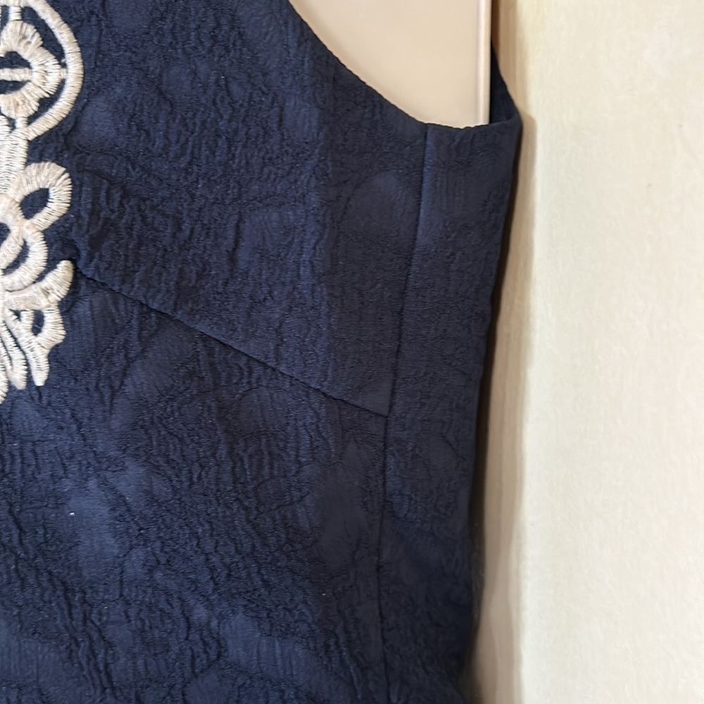 Black silk brocade dress with ivory lace embroidery and watercolor patches sz4 - Picture 5 of 12
